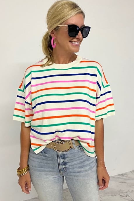 Striped Knit Short Sleeve Pullover - Image 2