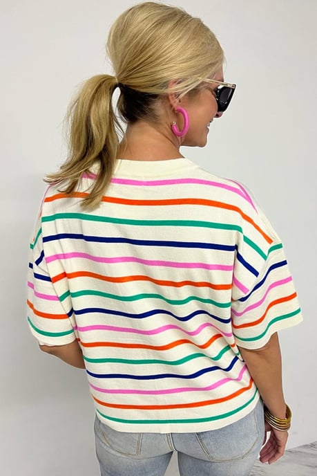 Striped Knit Short Sleeve Pullover - Image 3