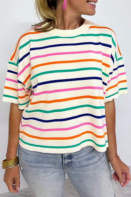 Striped Knit Short Sleeve Pullover - Image 6