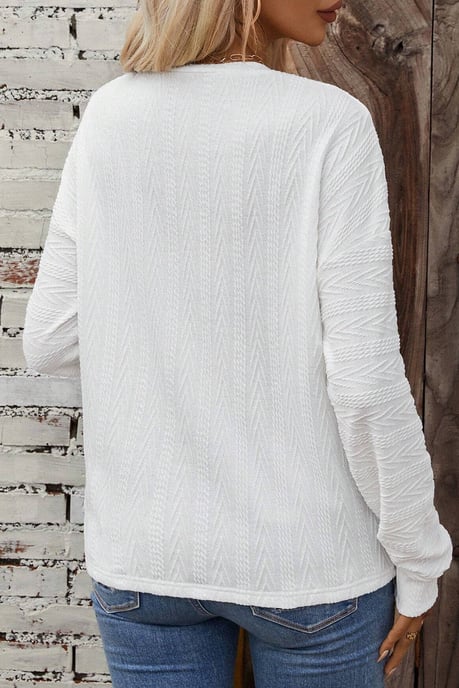 White Round Neck Drop Shoulder Textured Knit Top - Image 5