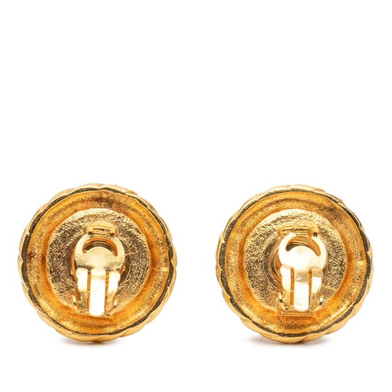 Pre-owned Gold Plated Faux Pearl Round Button Clip On Earrings - Image 2