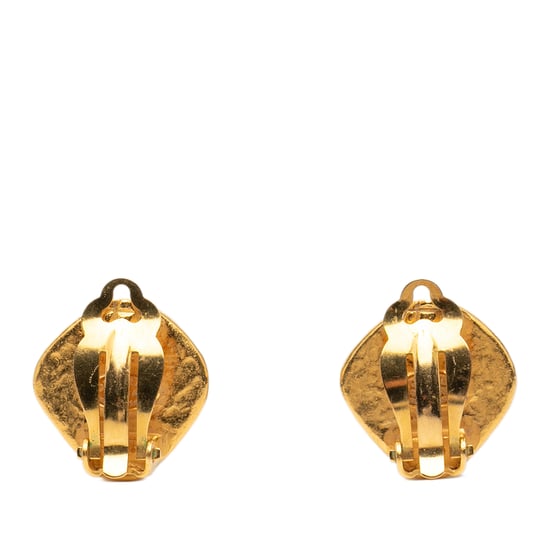 Pre-owned Cc Gold Plated Diamond Shape Clip On Earrings - Image 2