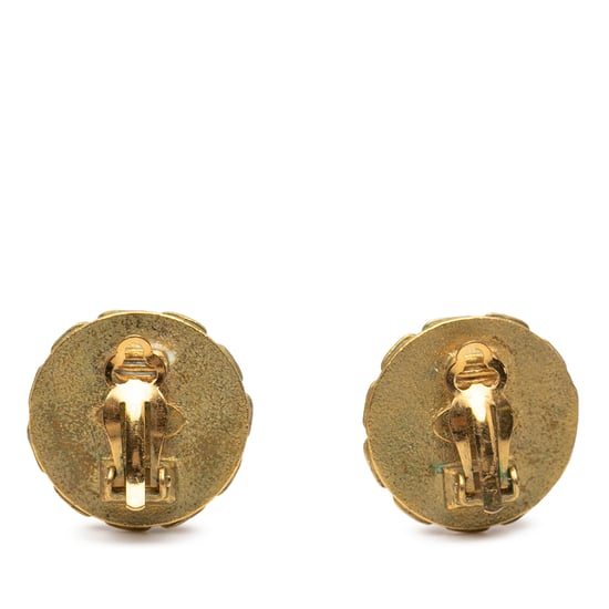 Pre-owned Cc Gold Plated Enamel Round Clip On Earrings - Image 2