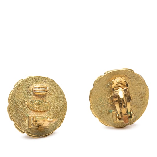 Pre-owned Cc Gold Plated Enamel Round Clip On Earrings - Image 3