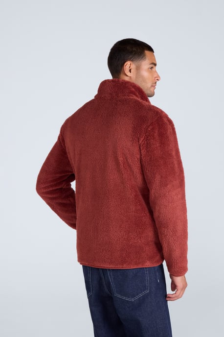 Men's Fleece Teddy Sweater with Pockets Half Zip Warm Cosy Casual Jacket Red - Image 4