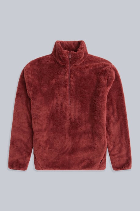 Men's Fleece Teddy Sweater with Pockets Half Zip Warm Cosy Casual Jacket Red - Image 5