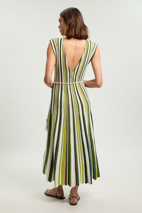Knit Stripe Low Back Belted Midi Dress - Image 3