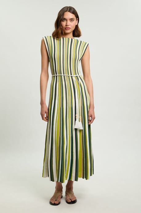 Knit Stripe Low Back Belted Midi Dress - Image 4