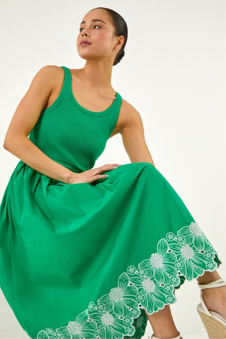 Petite Cotton Embroidered Midi Dress - Image 1