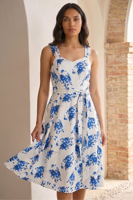 Floral Tie Waist Midi Dress - Image 1