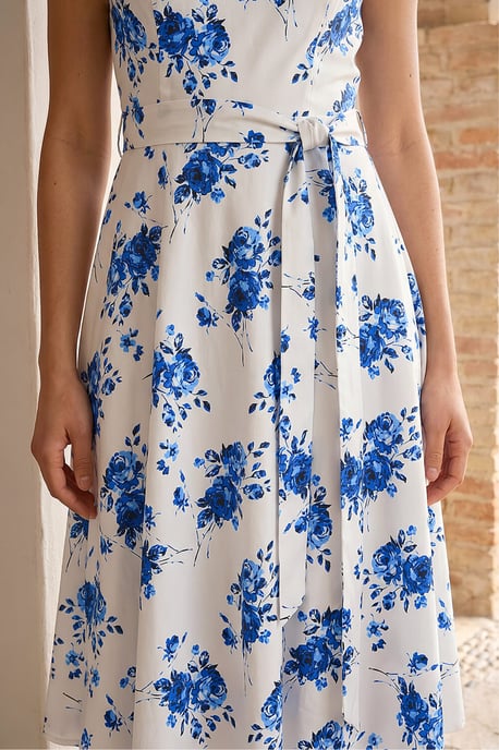 Floral Tie Waist Midi Dress - Image 4