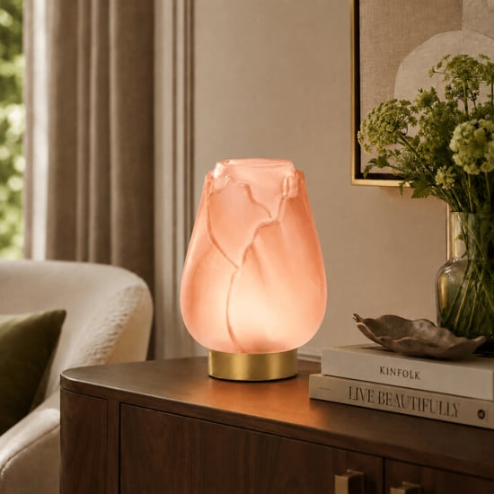 Casa di Elturo Led tafellamp tulipa glas – goudkleurige voet – Ø13 x 19,5 cm (werkt op - Image 2