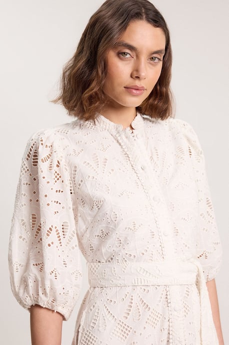 Scalloped Hem Broderie Midi Shirt Dress - Image 2