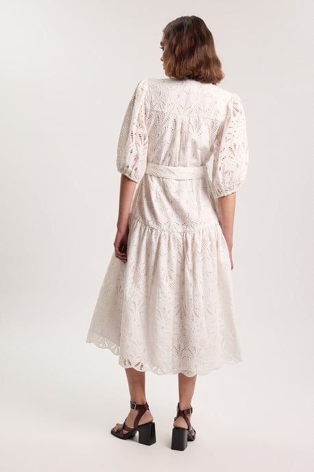 Scalloped Hem Broderie Midi Shirt Dress - Image 3