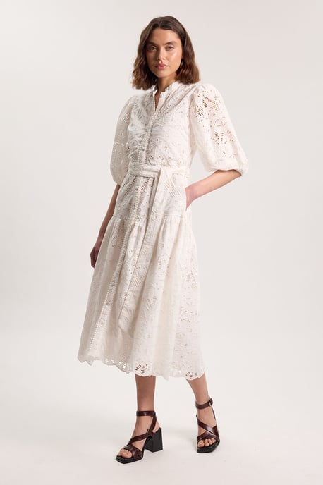 Scalloped Hem Broderie Midi Shirt Dress - Image 4