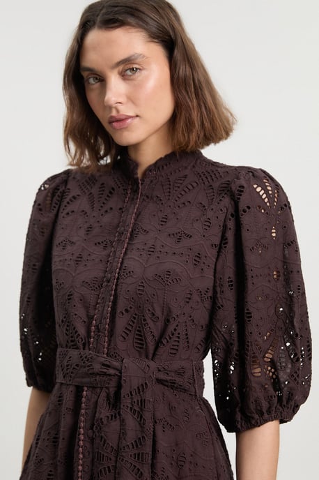 Scalloped Hem Broderie Midi Shirt Dress - Image 2