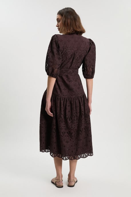 Scalloped Hem Broderie Midi Shirt Dress - Image 3