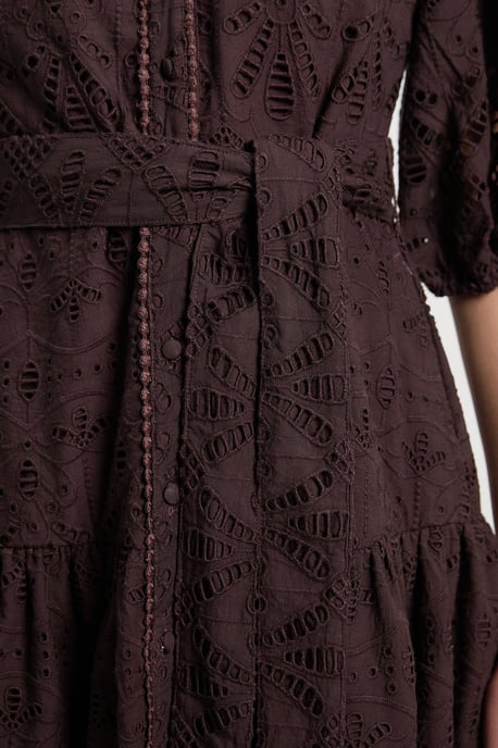 Scalloped Hem Broderie Midi Shirt Dress - Image 4