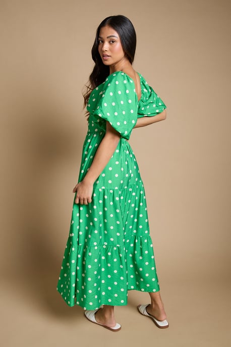 Petite Spot Twist Front Puff Sleeve Midi Dress - Image 3