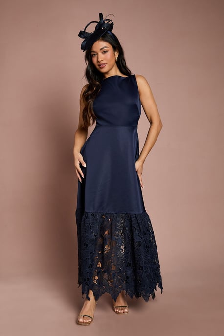 Petite Lace Hem Structured Satin Maxi Dress - Image 1