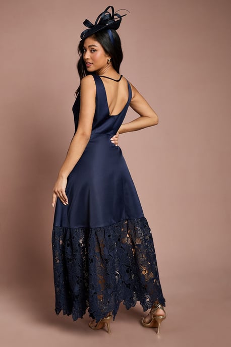 Petite Lace Hem Structured Satin Maxi Dress - Image 3