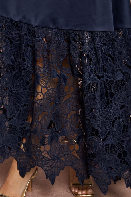 Petite Lace Hem Structured Satin Maxi Dress - Image 5
