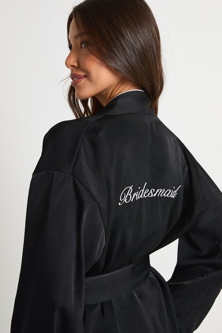 Bridal 'Bridesmaid' Satin Embroidered Short Robe - Image 4