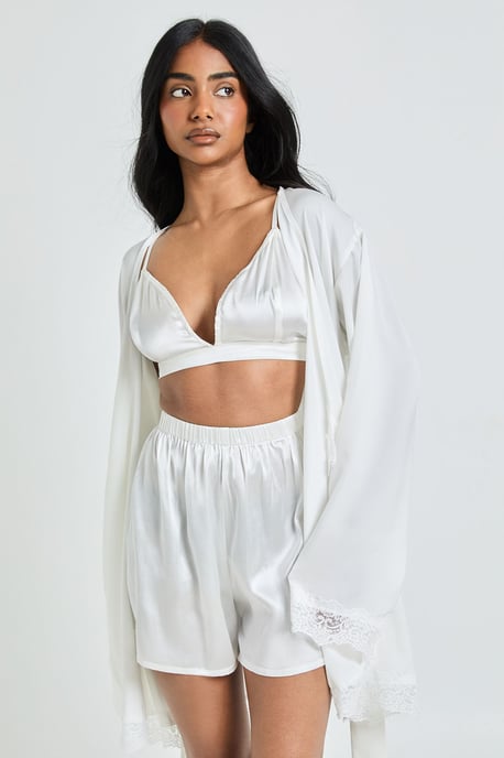 Bridal Lace Detail Satin Mini Robe - Image 1