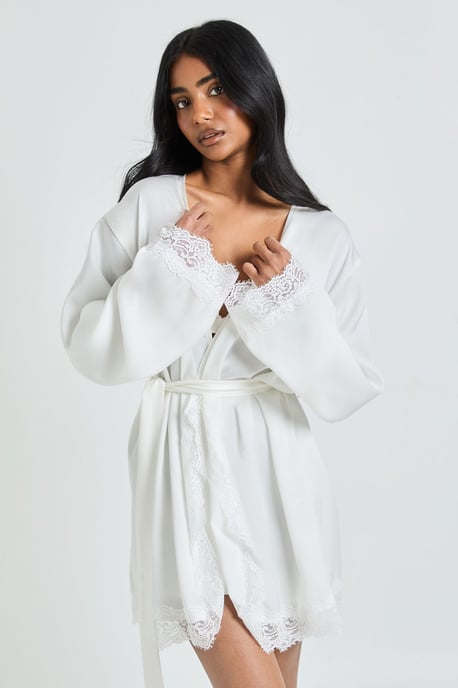 Bridal Lace Detail Satin Mini Robe - Image 3