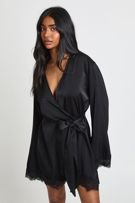 Bridal Lace Detail Satin Mini Robe - Image 1