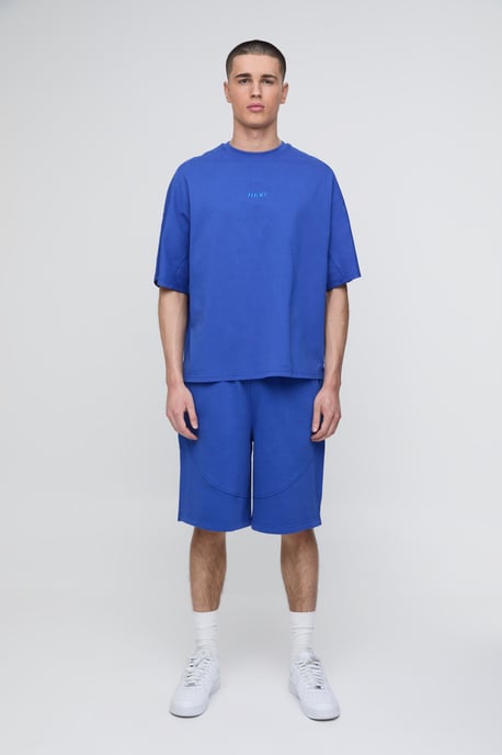 Oversized Panelled Man Embroidered T-Shirt and Short Set - Image 4