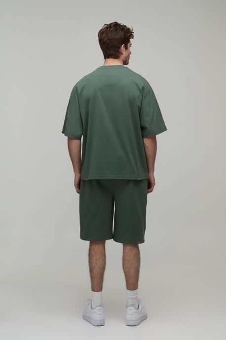 Oversized Panelled Man Embroidered T-Shirt and Short Set - Image 2