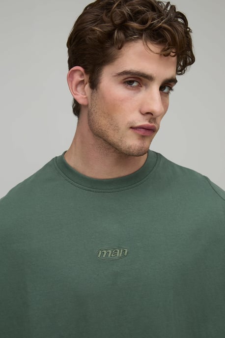 Oversized Panelled Man Embroidered T-Shirt and Short Set - Image 3