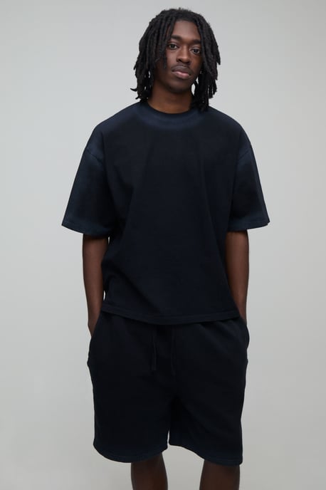 Oversized Shrunken Spray Seam Wash T-Shirt & Shorts Set - Image 1