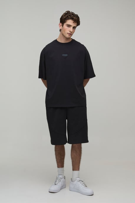 Oversized Panelled Man Embroidered T-Shirt and Short Set - Image 4