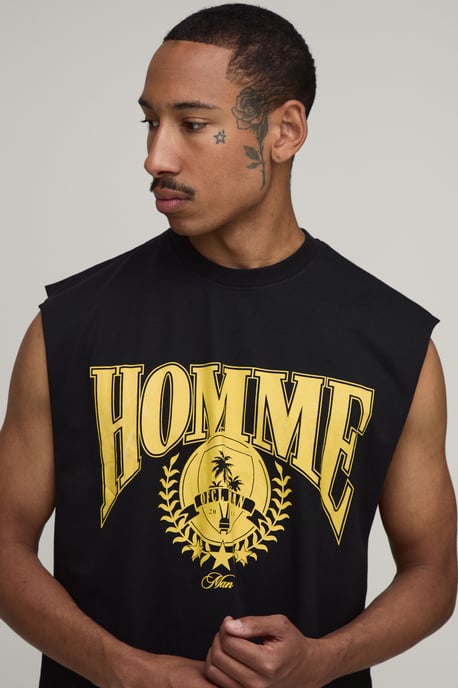 Homme Printed Oversized Boxy Drop Armhole Tank & Baggy Short Set - Image 3
