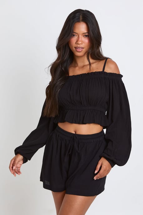 Textured Beach Bardot Top - Image 1