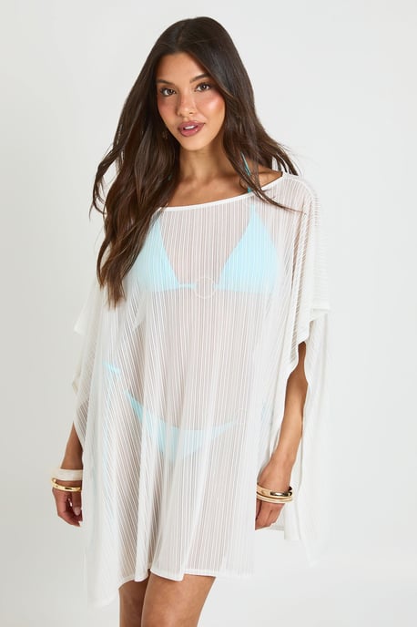 Stripe Sheer Mesh Cape Beach Dress - Image 1