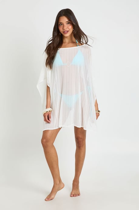 Stripe Sheer Mesh Cape Beach Dress - Image 3