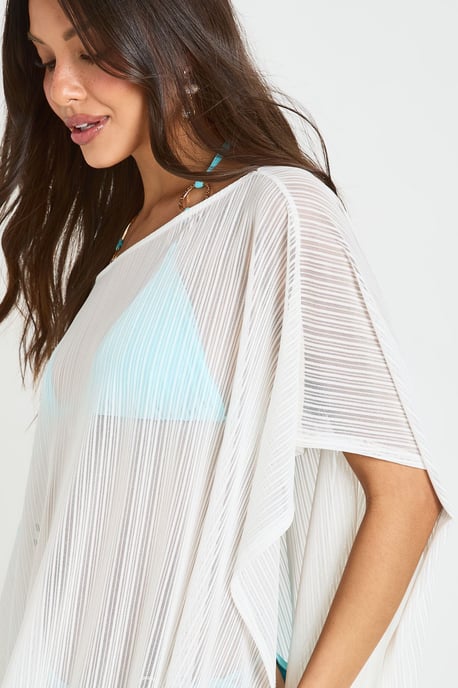 Stripe Sheer Mesh Cape Beach Dress - Image 4