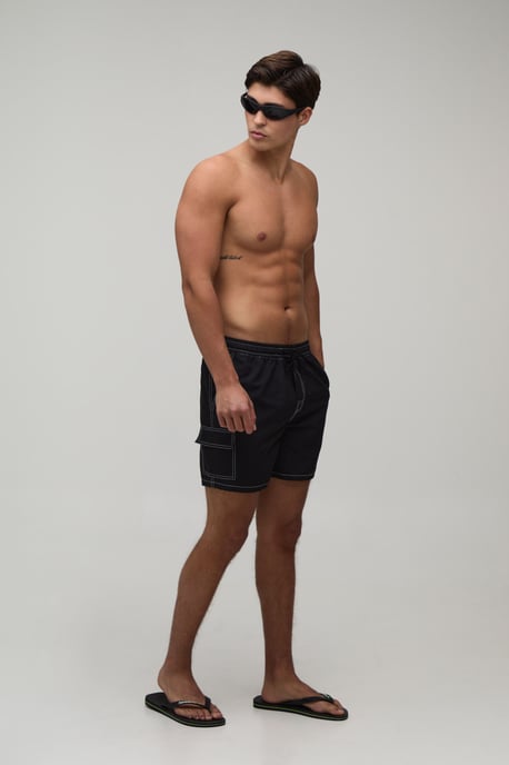 Constrast Stitch Cargo Pocket Mid Length Swim Short - Image 4