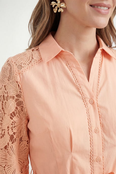 Petite Cotton Lace Belted Shirt Dress - Image 2