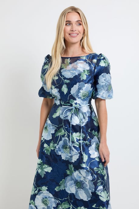 Petite Floral Organza Puff Sleeve Midi Dress - Image 2