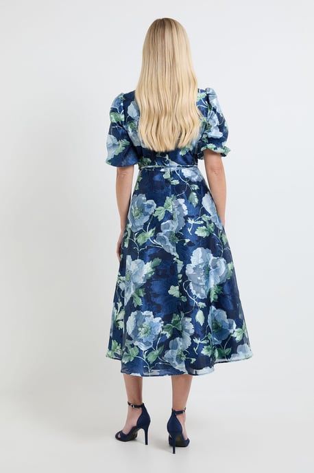Petite Floral Organza Puff Sleeve Midi Dress - Image 3