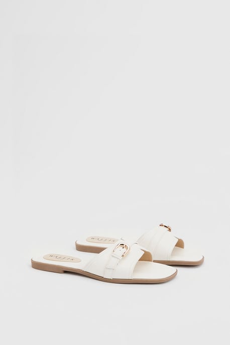 Lacie Faux Leather Buckle Detail Flat Sliders - Image 1