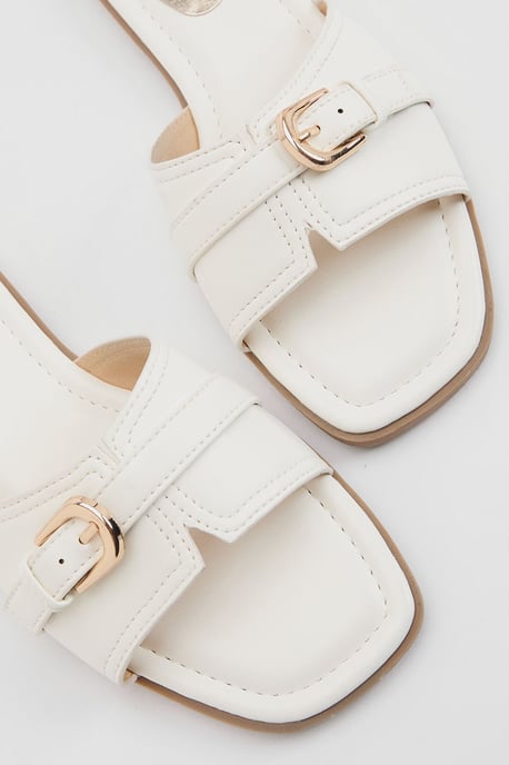 Lacie Faux Leather Buckle Detail Flat Sliders - Image 3