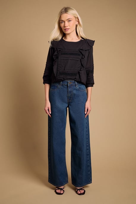Trim Detail Frill Shoulder Crew Neck Blouse - Image 2