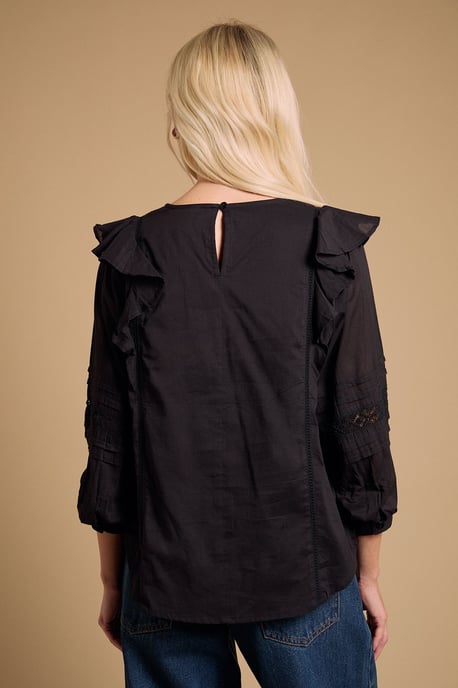 Trim Detail Frill Shoulder Crew Neck Blouse - Image 3