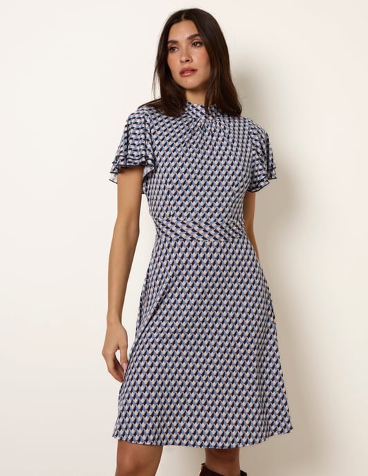 High Neck Angel Sleeve Mini Dress - Image 2
