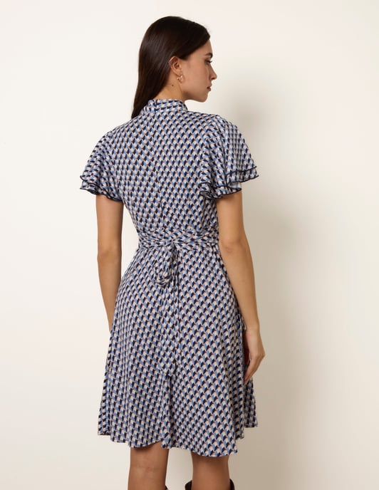 High Neck Angel Sleeve Mini Dress - Image 4
